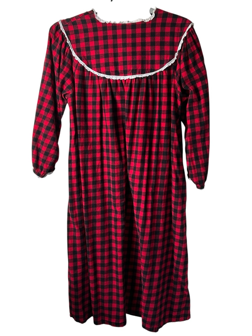 Vintage Lanz Of Salzburg Flannel Nightgown L Red Buffalo Plaid Granny Holiday - Picture 3 of 8